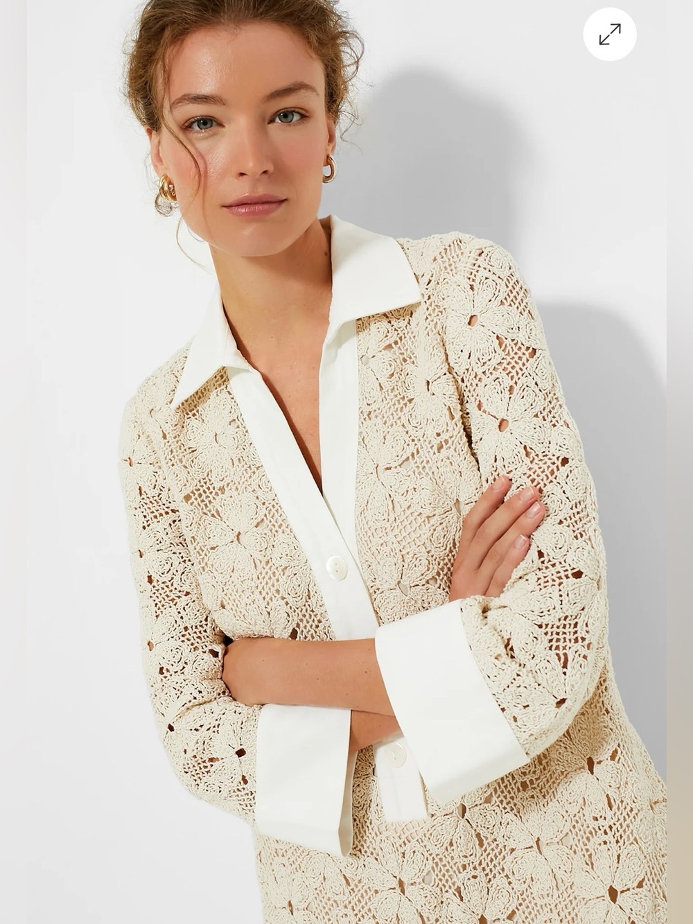 Tuckernuck Cream Crochet Shirt-Tunic Coverup - Picture 5 of 11